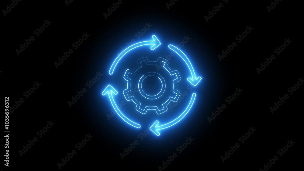 Glowing neon line setting icon with spinning gears icon animated isolated on black background . Technology setting icon concept. Repair service icon. 4k motion video 