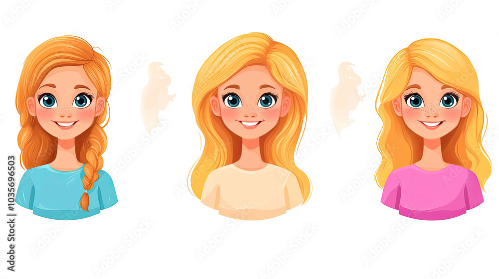 Blonde Girls Portraits With Various Hairstyles on White Background Generative AI Blonde Girls Portraits With Various Hairstyles on White Background Generative AI