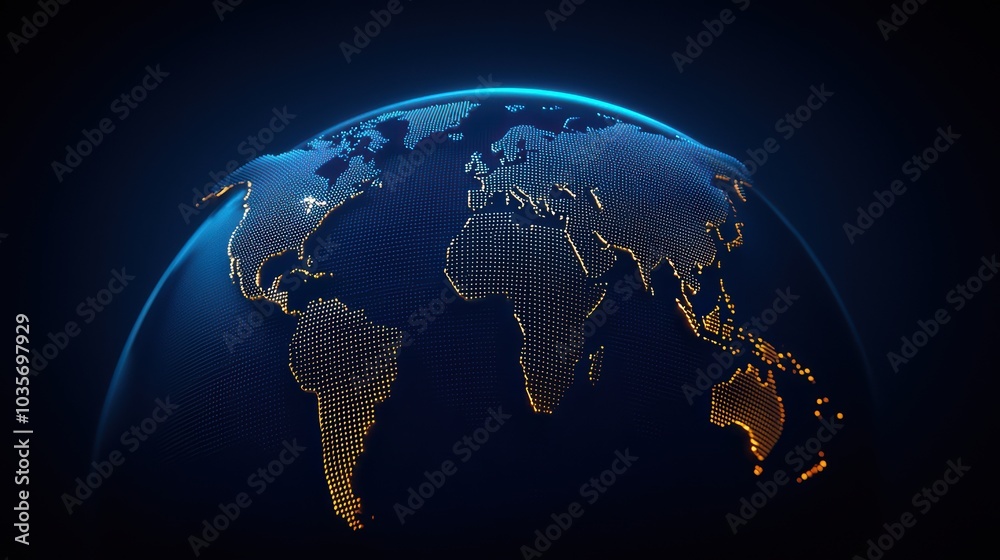 Naklejka premium Glowing globe of Earth with highlighted continents on a dark background.