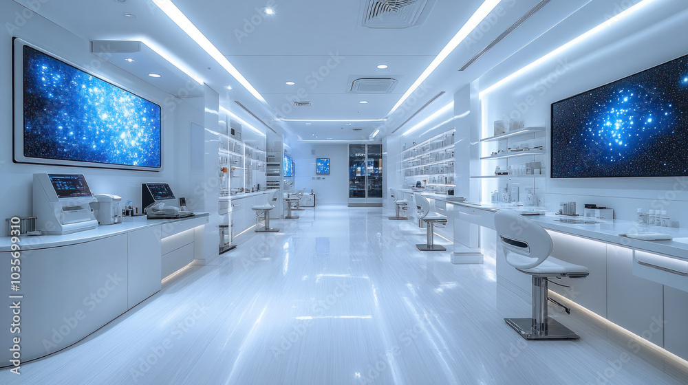 Obraz premium An advanced biotechnology lab showcasing genetic research, AI simulations, and cellular engineering breakthroughs