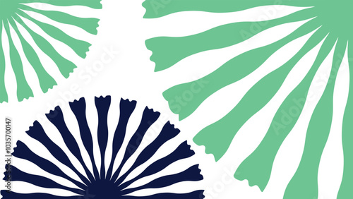 Abstract pattern with a white and blue striped leaf.