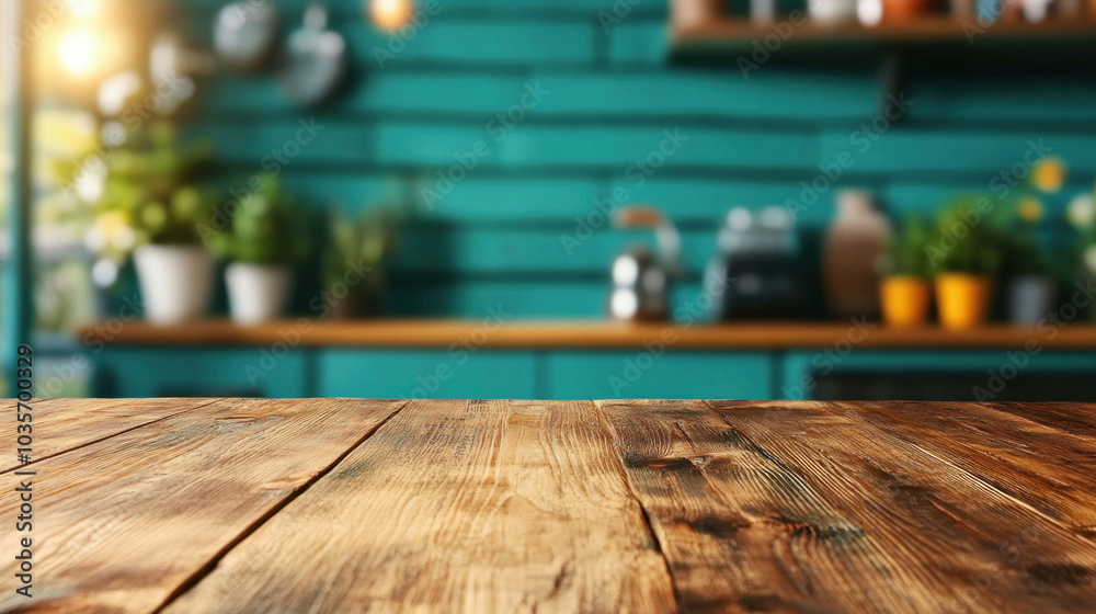 Empty of Wooden table top on blur kitchen room background,Modern Contemporary green kitchen room interior Empty of Wooden table top on blur kitchen room background,Modern Contemporary green kitchen room interior