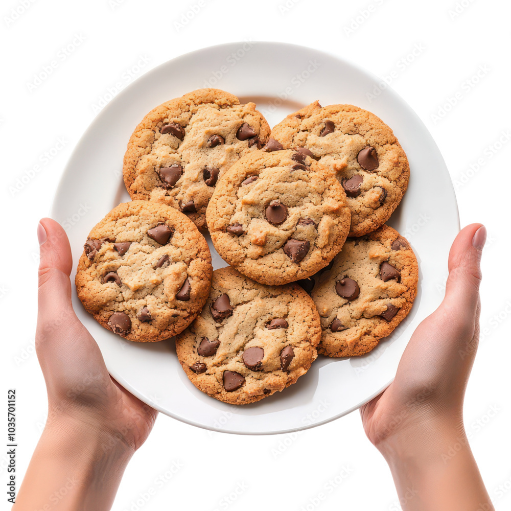 Cozy hands holding a plate of homemade cookies and a glass of warm milk, perfect for a comforting treat. Cozy hands holding a plate of homemade cookies and a glass of warm milk, perfect for a comforting treat.