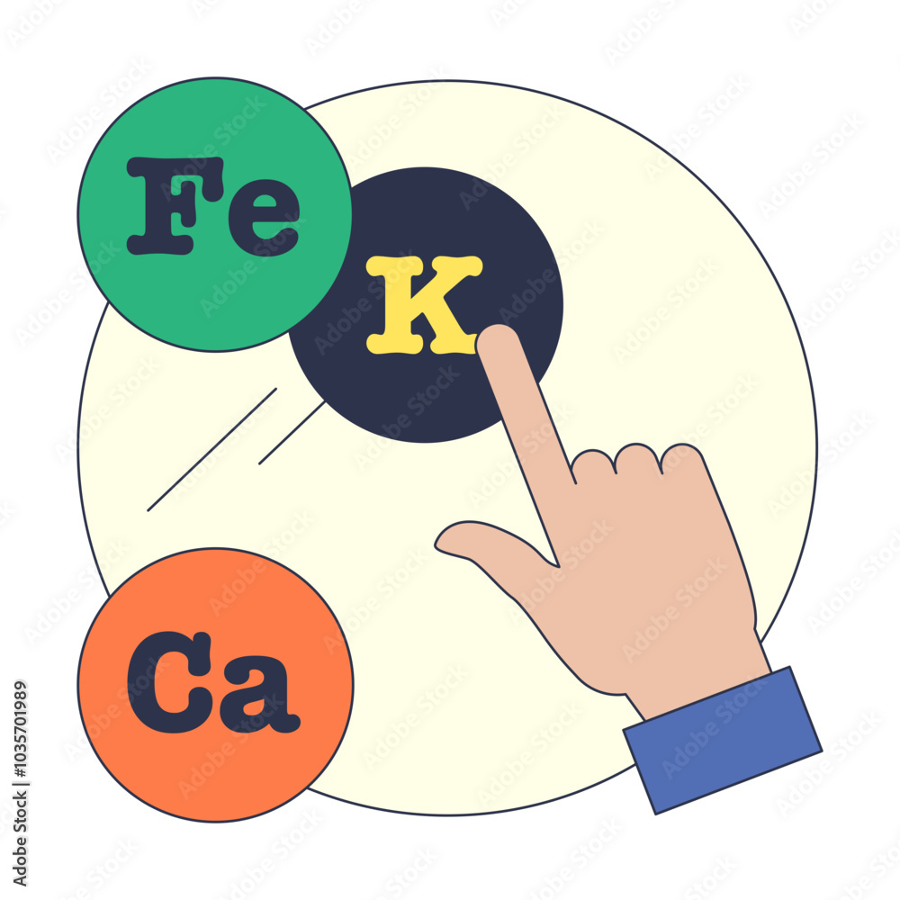 Fe Math Symbols Vetor de Hand pointing at mineral symbols Fe, Ca, K in circles ...