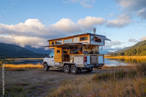 Truck converted into a mobile tiny home for traveling