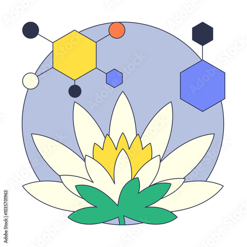 Lotus flower with hormone symbols, symbolizing balance and nature.