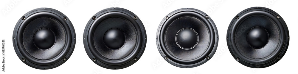 Black loudspeaker with circular cone and sleek design isolated on transparent background Black loudspeaker with circular cone and sleek design isolated on transparent background