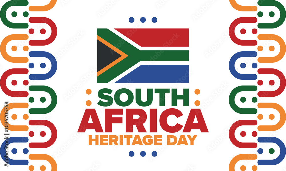 Fototapeta premium South Africa Heritage Day. Happy holiday. Celebrate culture and traditions of nation. South African flag. Poster with illustration. Pattern design. Vector