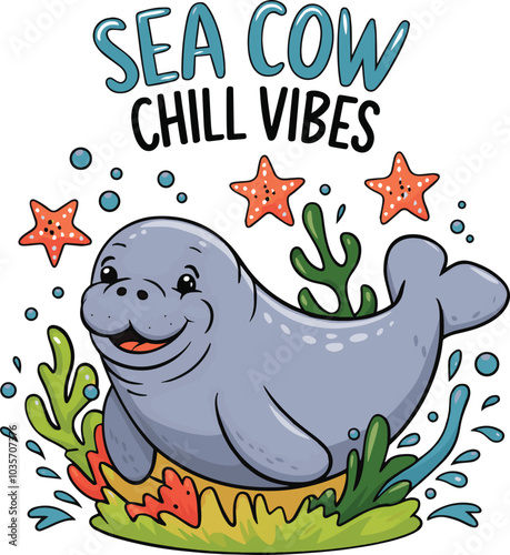 Sea cow Chill vibes concept manatee t-shirt design