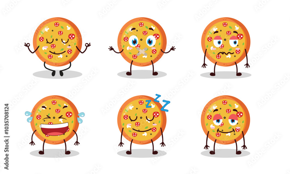 funny pizza cartoon with various expressions design illustration funny pizza cartoon with various expressions design illustration
