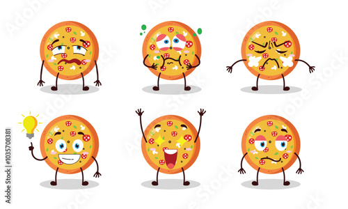 funny pizza cartoon with different expressions design illustration