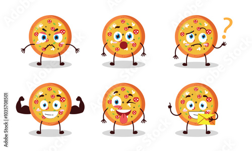 funny pizza cartoon with different expressions character design illustration