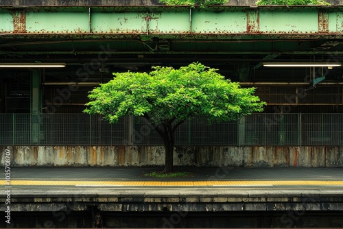 A Single Tree Growing Through the Concrete of an Abandoned Train Platform