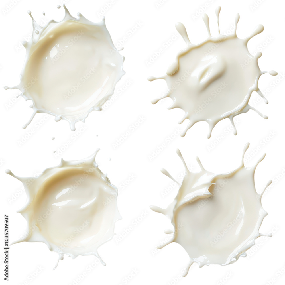 Set of creamy white yogurt splashes showcasing smooth texture and vibrant freshness in a dynamic display. Set of creamy white yogurt splashes showcasing smooth texture and vibrant freshness in a dynamic display.