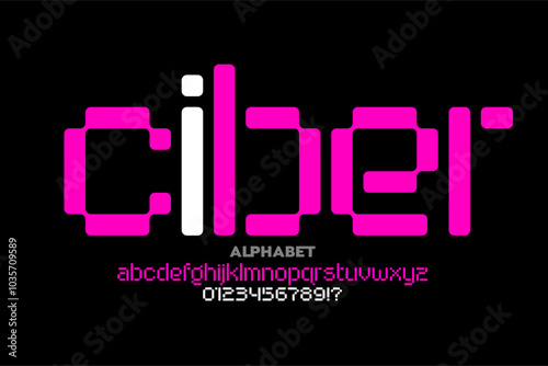 Ciber. Digital style font design, alphabet letters and numbers vector illustration