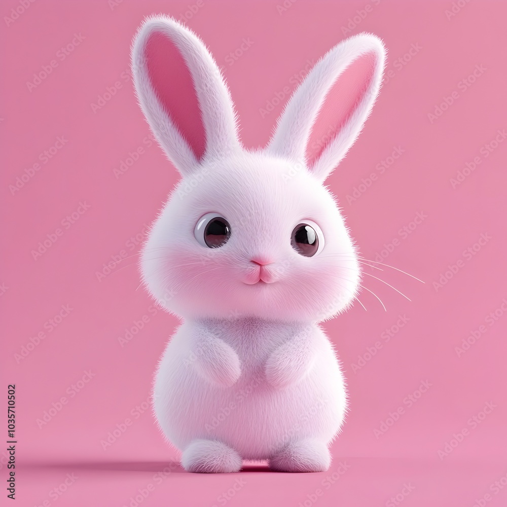 Fototapeta premium Cute 3D Rendered Cartoon Rabbit Character on Pink Background
