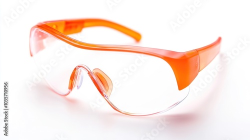 A pair of orange safety goggles designed for protective eyewear.