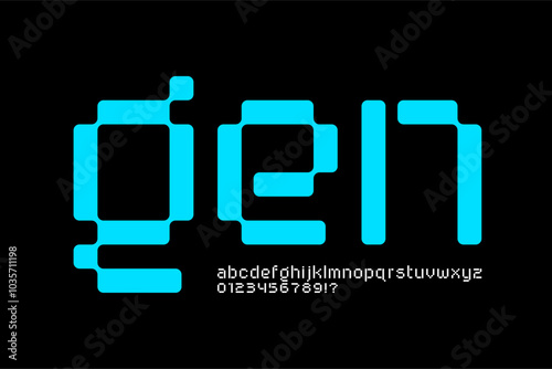 Gen. Digital style font design, alphabet letters and numbers vector illustration