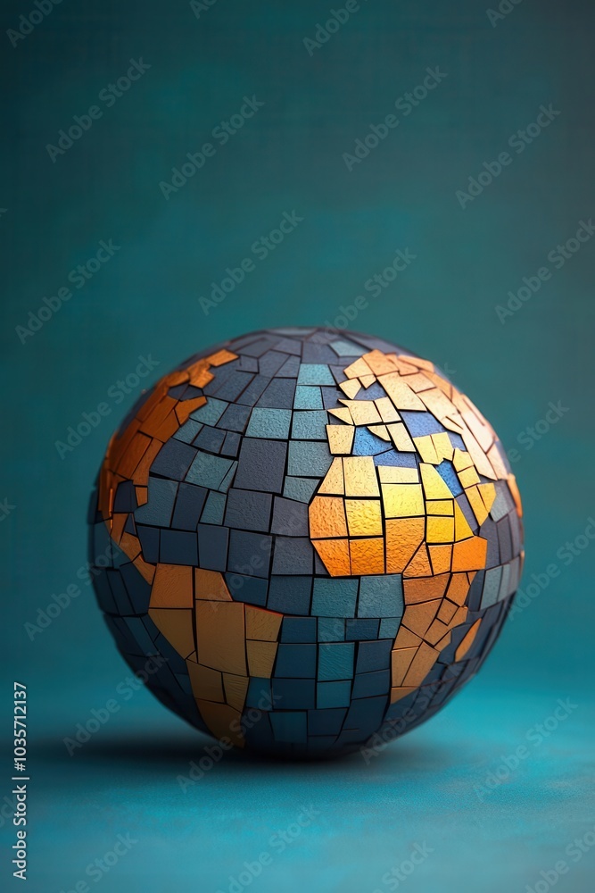A globe made entirely of search engine results, with each result displayed as a tile, forming a mosaic of global, conceptual art, digital mosaic, soft glow