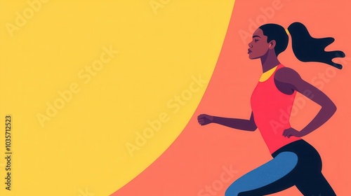 Female athlete stretching before a race, focused on goals, track and field environment, flat design illustration