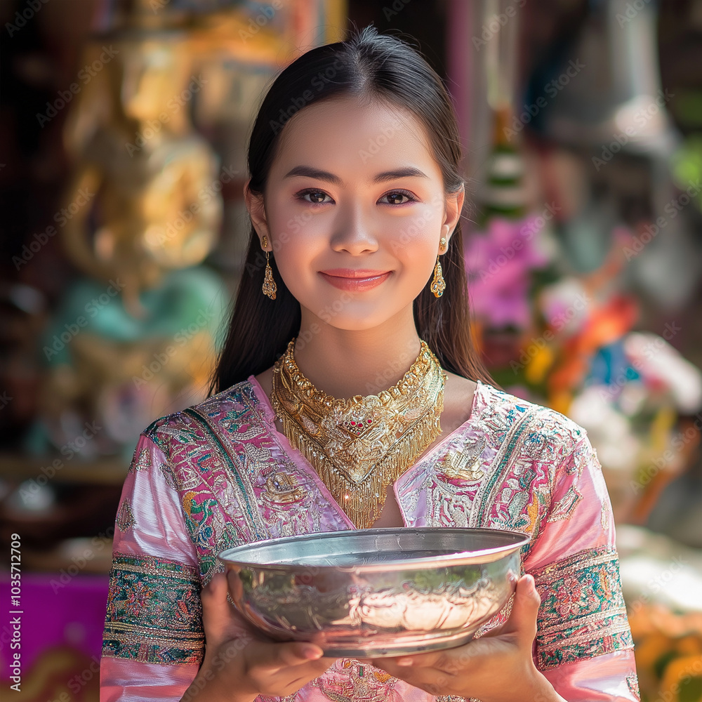 Thai women wear traditional Thai dresses during the Songkran festival. Thai women wear traditional Thai dresses during the Songkran festival.