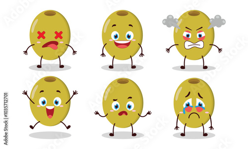 cute green olive cartoon with many expressions vector illustration