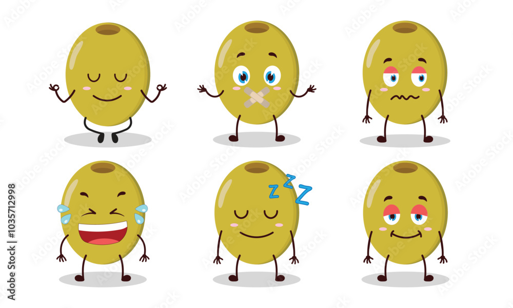 funny green olive cartoon with various expressions vector illustration funny green olive cartoon with various expressions vector illustration