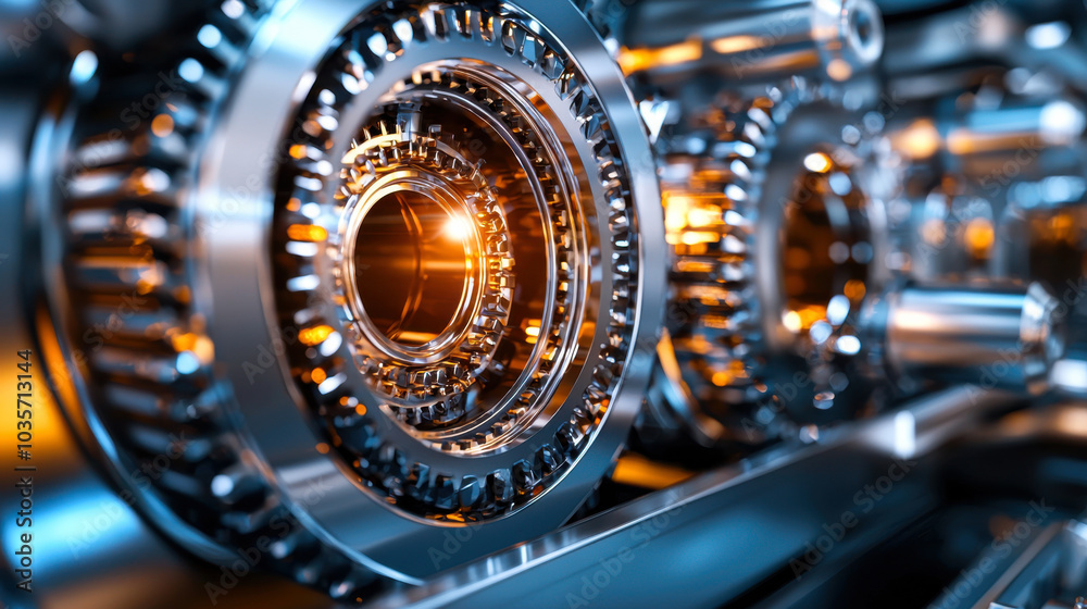 High quality close up of metallic gears showcasing intricate details and vibrant lighting. image captures essence of engineering and innovation in machinery High quality close up of metallic gears showcasing intricate details and vibrant lighting. image captures essence of engineering and innovation in machinery