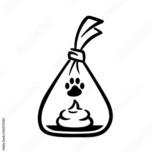 Clean up after your pet. Outline logo template with hygienic dog waste bag with poop icon. Flat style, simple black and white illustration. For social sign, pet products, advertising