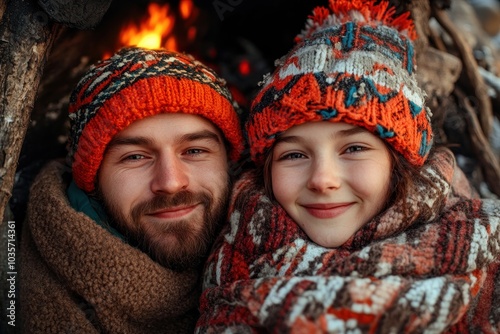 Cozy Winter Family Moment by the Fireplace Snuggling in Blankets and Enjoying the Warmth Together, Perfect for Your Winter Retreat