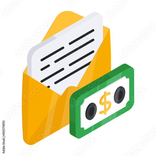 Money envelope icon in flat design

