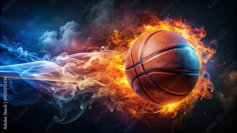 Fiery Basketball in Motion with Flames and Smoke - Dynamic Sports Photography Fiery Basketball in Motion with Flames and Smoke - Dynamic Sports Photography
