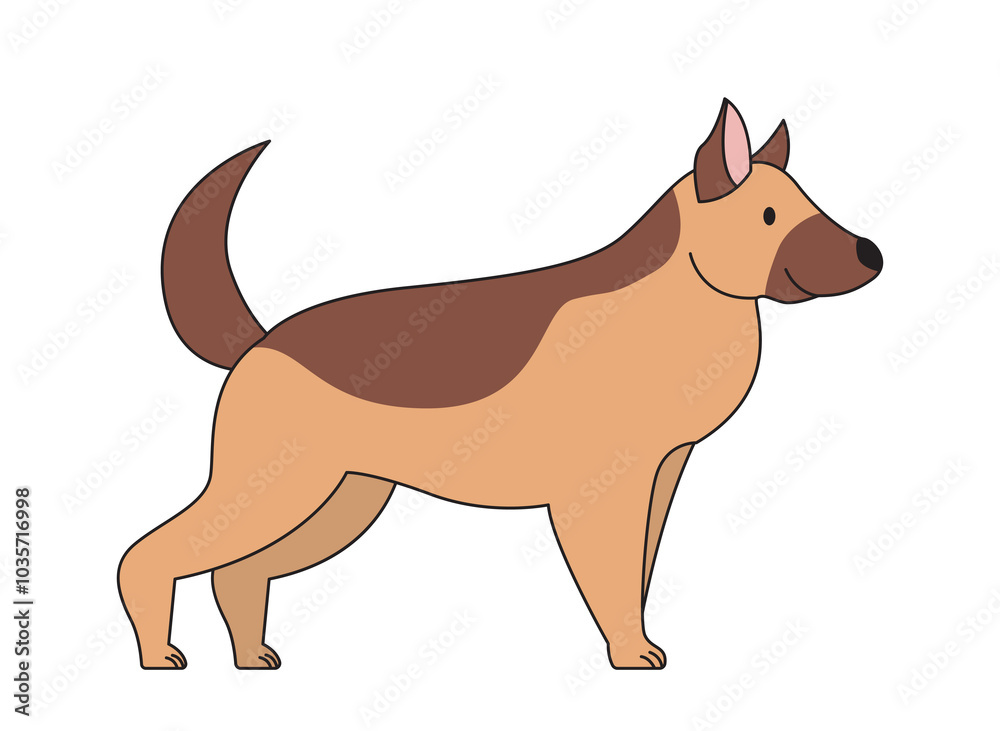 Cute minimalistic dog. Brown adorable shepher. Cute domestic animal and pet. Puppy of luxury breed. Furry mammal. Social media sticker. Linear vector illustration Cute minimalistic dog. Brown adorable shepher. Cute domestic animal and pet. Puppy of luxury breed. Furry mammal. Social media sticker. Linear vector illustration