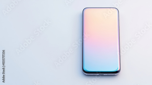 sleek smartphone with minimalist design featuring gradient screen that transitions from soft pink to blue. This modern device embodies elegance and simplicity