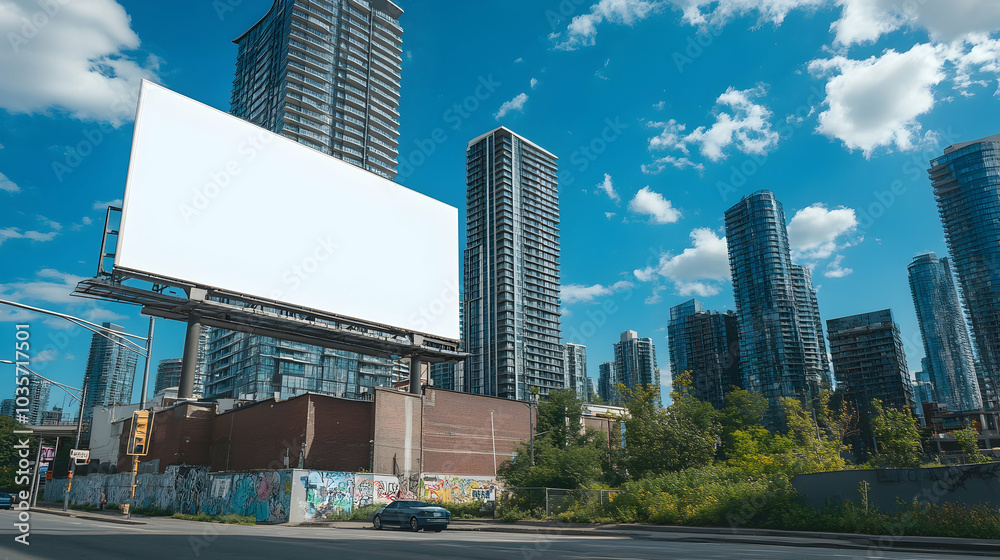 Large blank advertising billboard in front of a building in an urban city - Large blank advertising billboard in front of a building in an urban city -