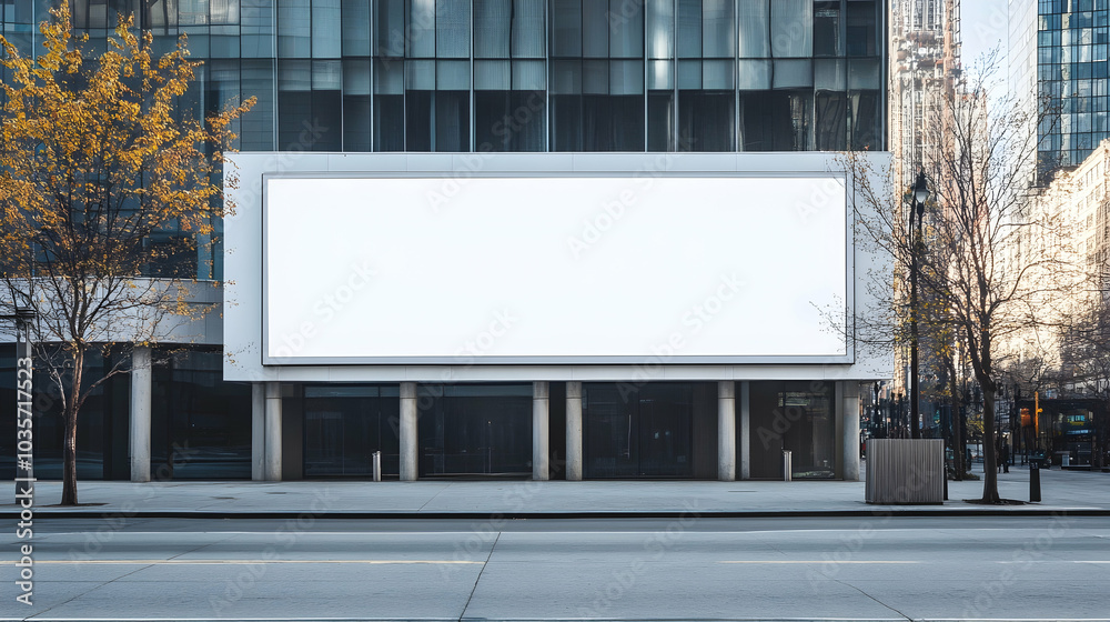 Large horizontal blank advertising billboard in front of a building in the urban city - Large horizontal blank advertising billboard in front of a building in the urban city -