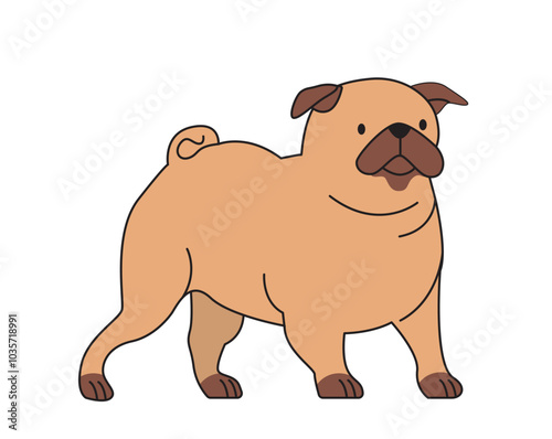 Cute minimalistic dog. Beige adorable bulldog. Cute domestic animal and pet, mammal. Puppy of luxury breed. Toy and mascot. Linear vector illustration