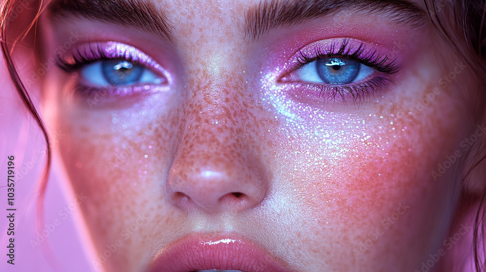 Eyes of a beautiful girl Holographic makeup close up Eyes of a beautiful girl Holographic makeup close up