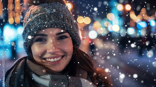 Perfect winter woman beautiful model portrait. Winter season, Christmas, enjoyment and shopping concept