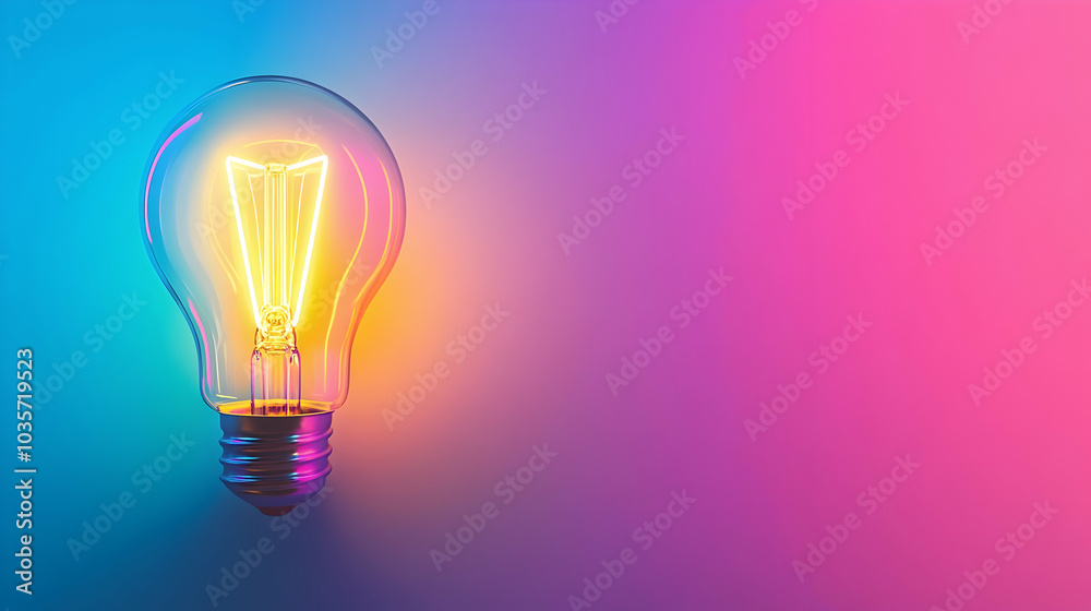 Neon glow light bulb in colorful hues against a gradient backdrop, symbolizing bright ideas - Neon glow light bulb in colorful hues against a gradient backdrop, symbolizing bright ideas -