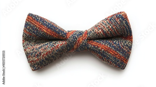 A colorful bow tie made of textured fabric, showcasing a blend of patterns and colors.