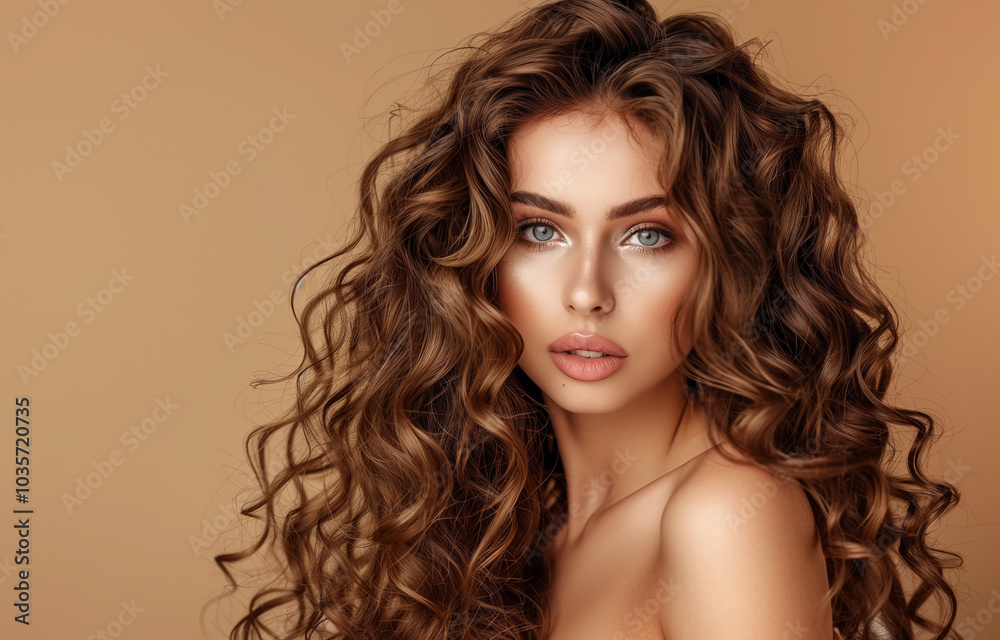 Lovely brunette beauty woman with natural make-up and wavy hair Lovely brunette beauty woman with natural make-up and wavy hair