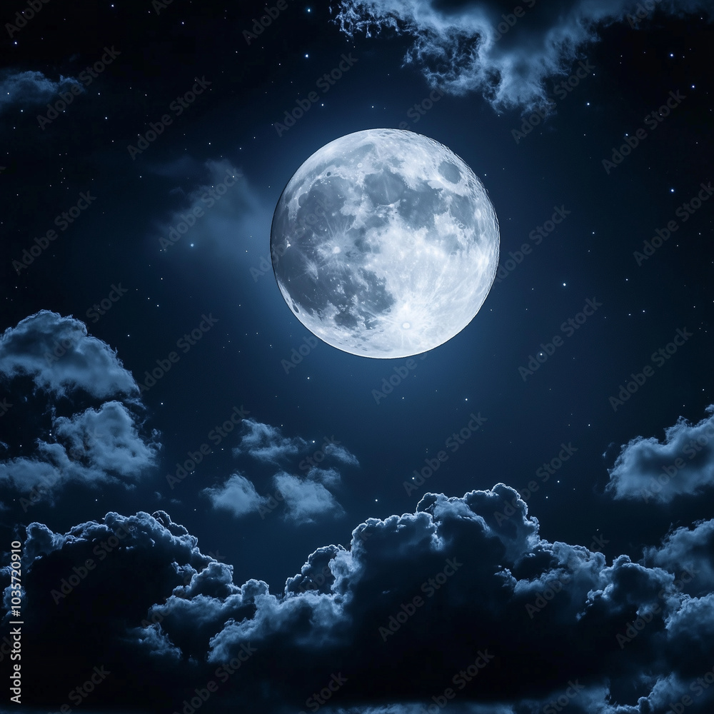 Full moon shining brightly in night sky Full moon shining brightly in night sky