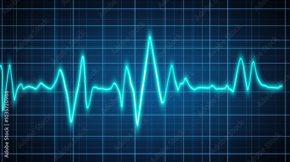 Heartbeat pulse line on a blue grid background, symbolizing medical monitoring Heartbeat pulse line on a blue grid background, symbolizing medical monitoring
