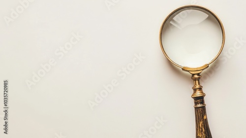 A vintage magnifying glass resting on a plain surface, symbolizing investigation and discovery.