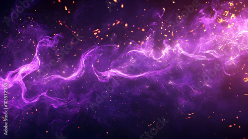 Purple flames on a black background, with sparks and fiery tendrils  -  