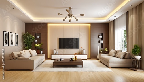 Home luxury drawing room lighting and indoor plants image.