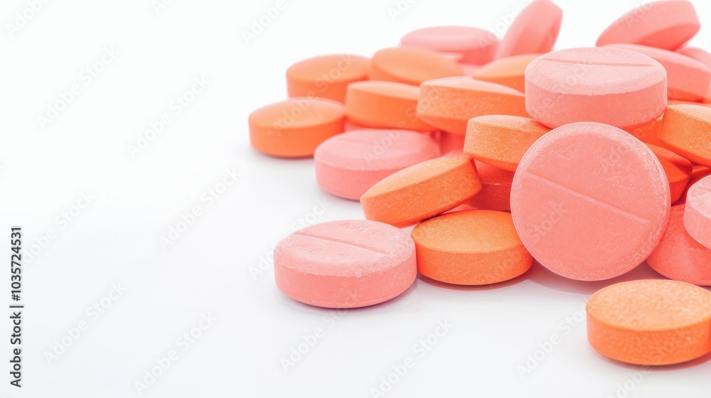 Soft Pink Round Tablets on White Background Soft Pink Round Tablets on White Background