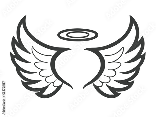 Minimalist Angel Wings and Halo Vector for Spiritual and Memorial Logos.