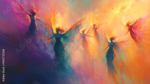 Graceful Sylphs in Harmonious   Ethereal Winged Figures Accomplishing a Shared Task